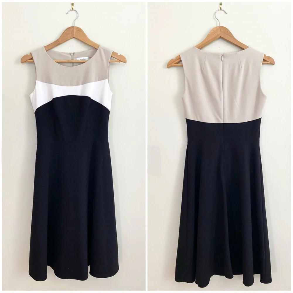 Calvin Klein Black and Cream Midi Dress - Picture 1 of 8
